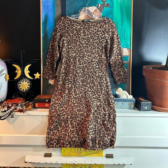 Ralph Lauren Brown Leopard Long Sleeve Dress Size S - Picture 1 of 16
